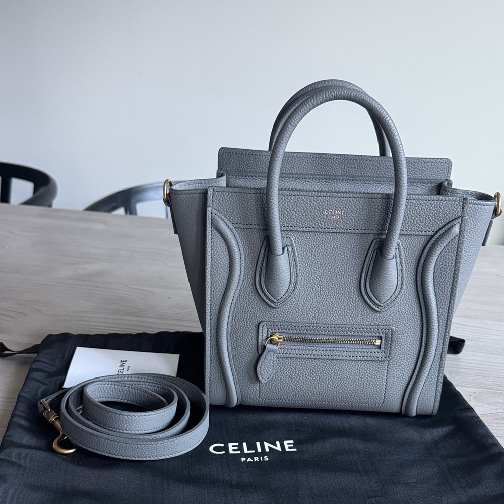 CELINE Drummed Calfskin Nano Luggage Handbag - Picture 9 of 9